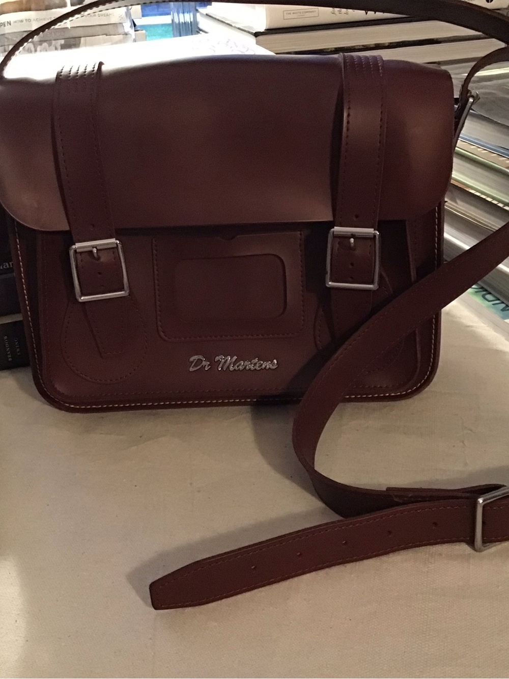 Dr. Martens Brown Leather Crossbody Satchel with Silver Buckles